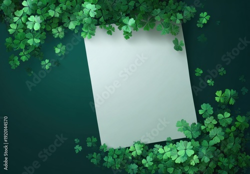 Wallpaper Mural A blank sheet surrounded by lush green clovers on a dark background, symbolizing nature and freshness. Torontodigital.ca