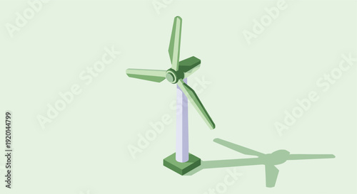 Isometric wind turbine illustration, promoting green energy and sustainability. Suitable for environmental projects, presentations, websites, and educational materials on renewable resources.