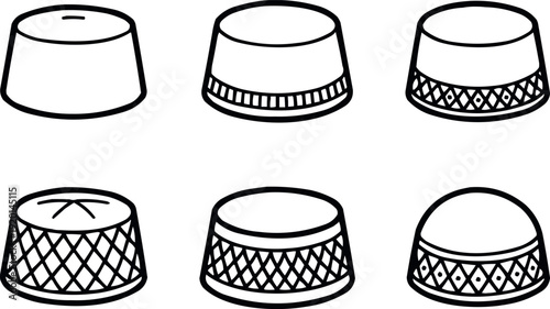 Islamic cap icons set, perfect for various design projects, featuring traditional muslim headwear vector art