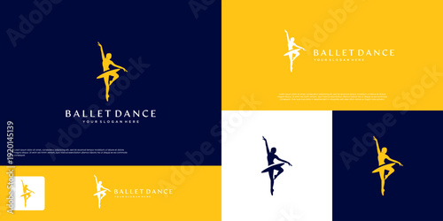 silhouette logo of a dancing woman, symbol of ballet dancers, training, vector graphic design.