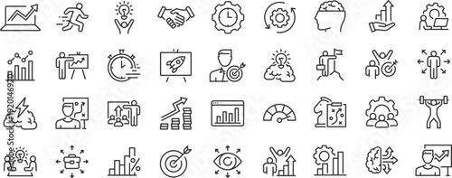 Productivity and Efficiency web icons. Performance, business planning, success, goal, process, collection. Vector