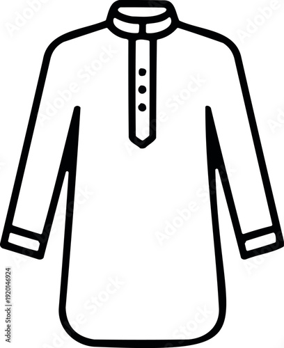 Traditional islamic kurta vector illustration simple black outline style for male cultural dress with buttons