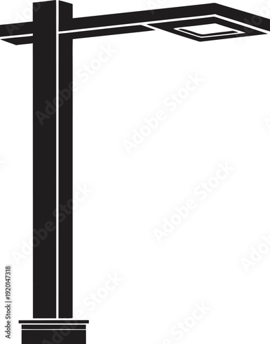 Simple black silhouette of a building structure on transparent background