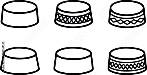 Traditional islamic prayer hat set vector illustration with various patterned kofia and peci headwear designs