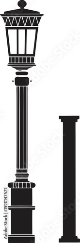 Classical column and pillar design in black silhouette on transparent background