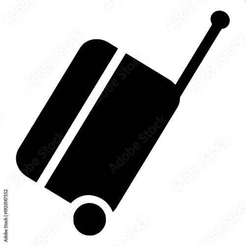 Minimal monochrome travel luggage with wheels and extended handle, airplane symbol above, clean vector style