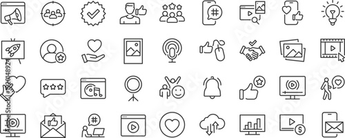 Digital Marketing web icons. Social, networks, feedback, communication, marketing, content, analysis, ecommerce collection. Editable stroke. Vector
