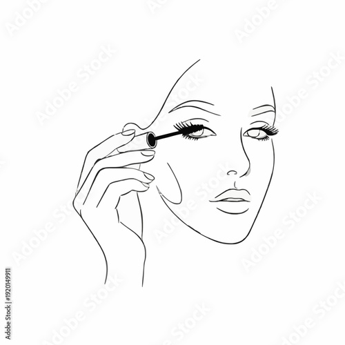a woman applies mascara to her eyelashes