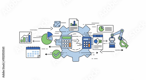 Business process automation and data analysis workflow illustration.