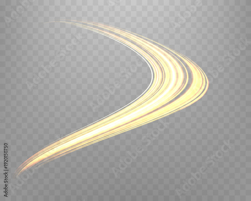 Glowing orange lines. Neon realistic energy speed. Abstract light effect on a transparent background. Vector illustration.