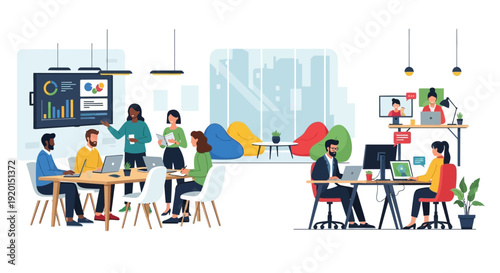 Business professionals collaborating in an office environment.