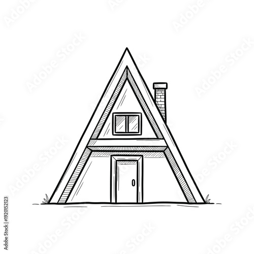 Hand Drawn A-Frame House Cabin Sketch Artwork