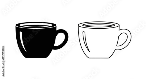 Two coffee cups illustration, one black and one white, isolated on white background Vector