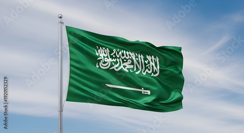 The flag of saudi arabia waving in the wind