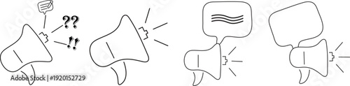 Megaphone icons with various speech bubbles and sound effects outlines