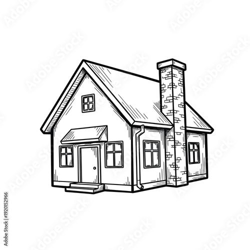 Hand Drawn Sketch of a Cozy Residential House