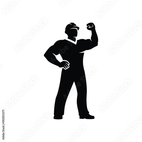 Powerful Construction Worker Flexing Icon