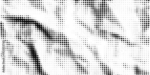 Halftone crumpled paper texture. Old creased paper page wallpaper. Dotted rough wrinkled background. Comic pop art grainy overlay. Aged damaged gritty page in cartoon style. Vector crumpled surface