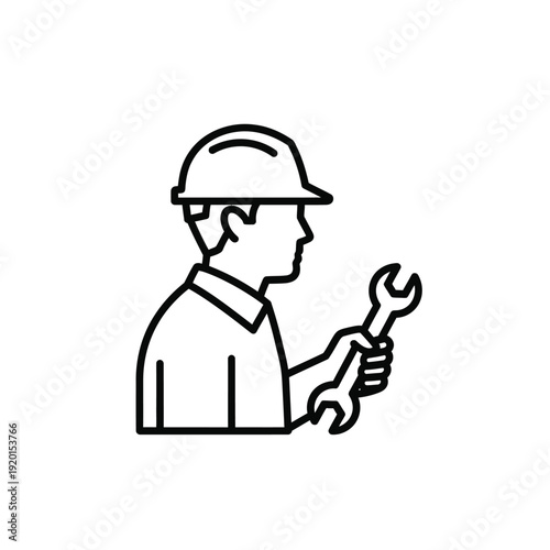 Skilled Repairman Icon with Wrench and Hard Hat