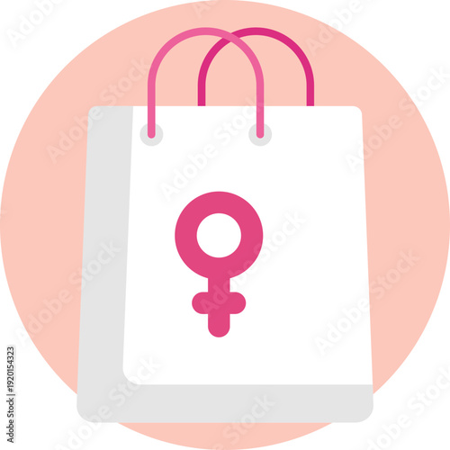 A paper shopping bag featuring the feminist symbol, representing support for women’s rights and equality.