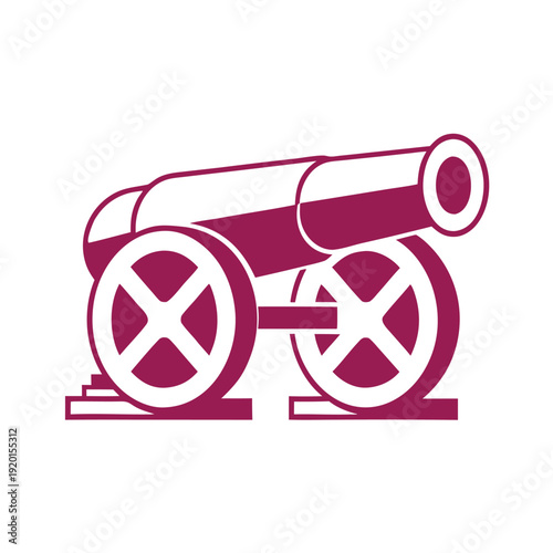 Maroon cannon with wheels on a flat base artillery