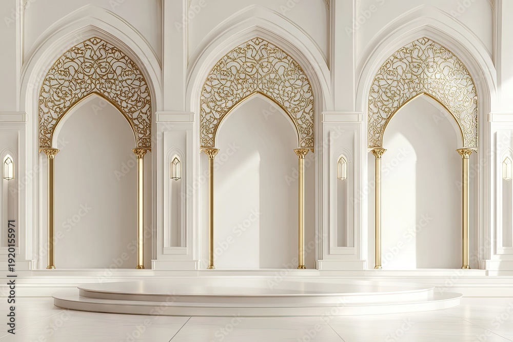 Fototapeta premium White arches, golden details, empty stage