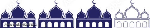 Islamic mosque silhouettes with domes and arches in various designs and styles isolated