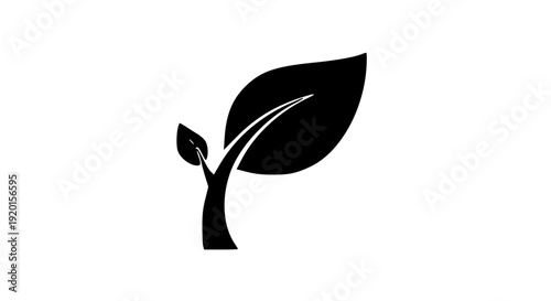 A sleek black silhouette of a plant sprout with a single leaf growing upward