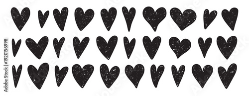 hearts hand drawn rough brush stroke texture hearts isolated set. Doodle hearts. Design elements for Valentines day