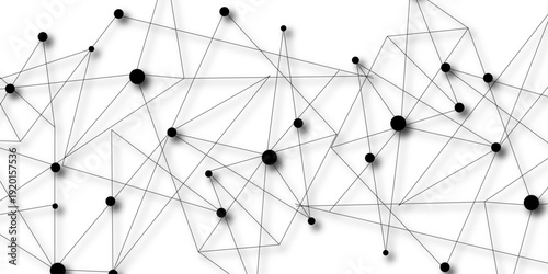 Technology abstract white digital background of connected dot with black line .many squares and rectangle shapes .Internet connection network high digital technology with connecting points and