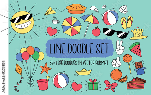 Summer Beach Vacation Line Doodle Set sunglasses