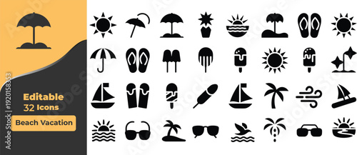 Beach vacation set with sun umbrella and flip flops sunglasses