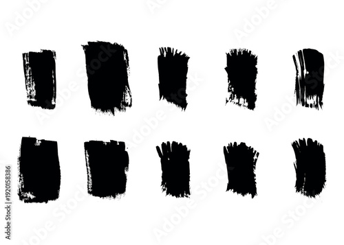 Ten black rectangular brush stroke shapes paint texture
