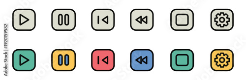 Colorful rounded square media control icons for creative web design and mobile application user interfaces