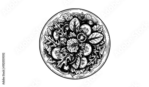 Hand Drawn Mixed Greens Salad Ink Sketch Vector Illustration