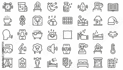 Collection of various line icons depicting everyday objects and actions
