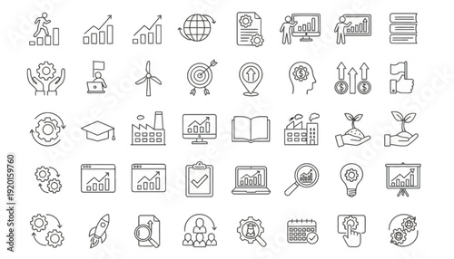 A collection of various business and technology icons on a screen for JSD (23).ai reference