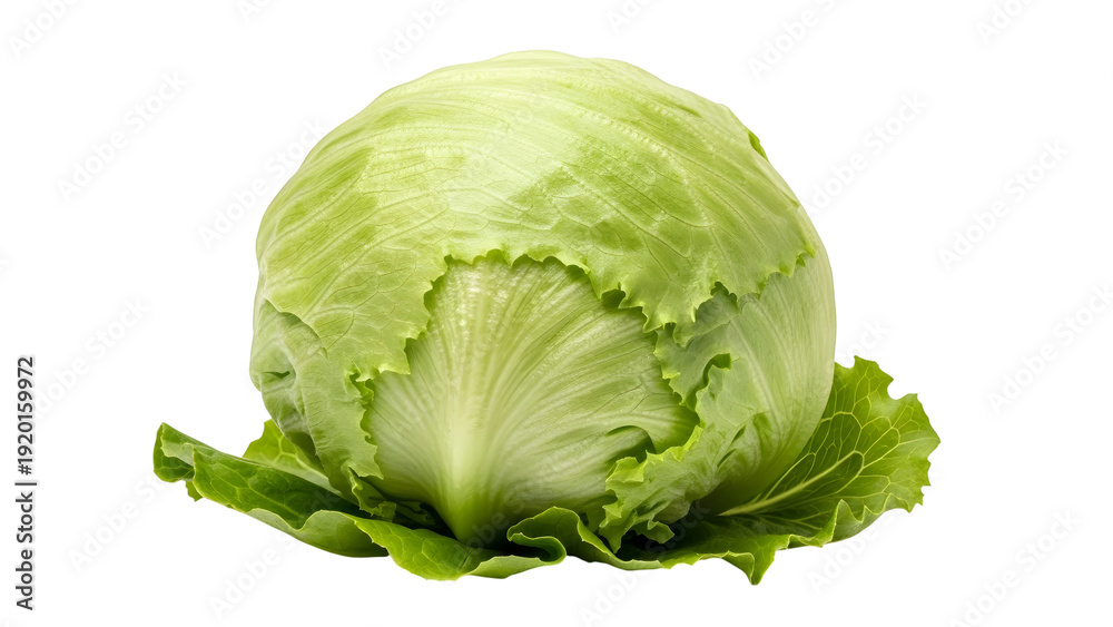 Fototapeta premium Fresh Green Iceberg Lettuce Head Isolated On Black Background