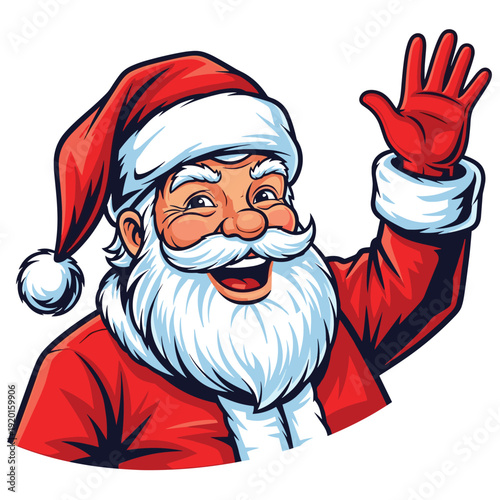 Happy Santa Claus Waving Hello - Christmas Character Illustration