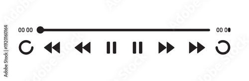Audio player interface with timeline progress bar and playback control buttons for digital media playback applications
