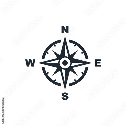 Navigational compass rose symbol with directional letters on white