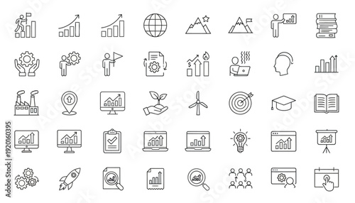 Collection of various business and technology icons displayed