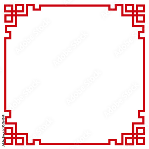 中国伝統文様コーナーフレーム背景素材（金縁スクエア装飾枠・春節／旧正月ポスター向け・高級感テンプレート）線幅調整可能