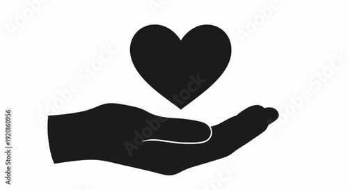 A hand holds a heart symbolizing love and care in a simple black illustration.