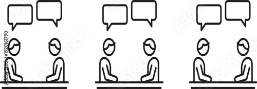  Minimalist Line Art Conversation Icons Vector Set with Speech Bubbles in Active Balanced and One-Sided Dialogue Styles for Communication Chat and Meeting Illustrations