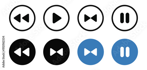 Set of play button icon vector isolated, media player line icons, video player interface elements design