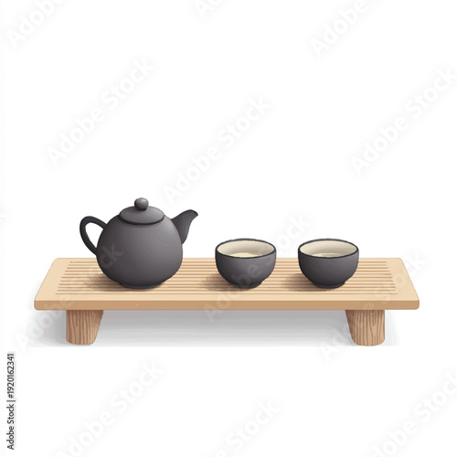 Traditional Asian tea ceremony set with teapot and cups