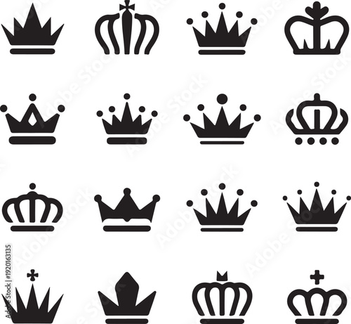 Royal crown icons collection set. Big collection crowns. Vintage vector crown.