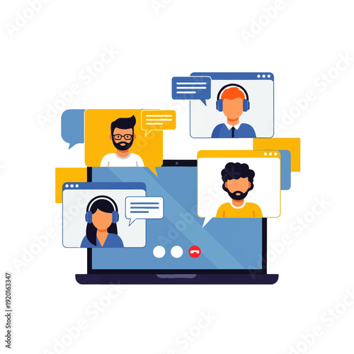 A group of people participating in a virtual meeting on a laptop