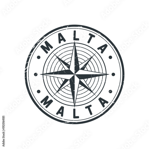 Circular compass rose design featuring the name malta repeated